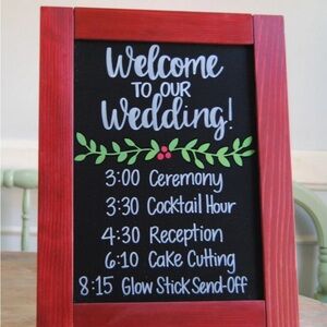 Red Framed Personalized Double-Sided Chalkboard Easel. 10x8